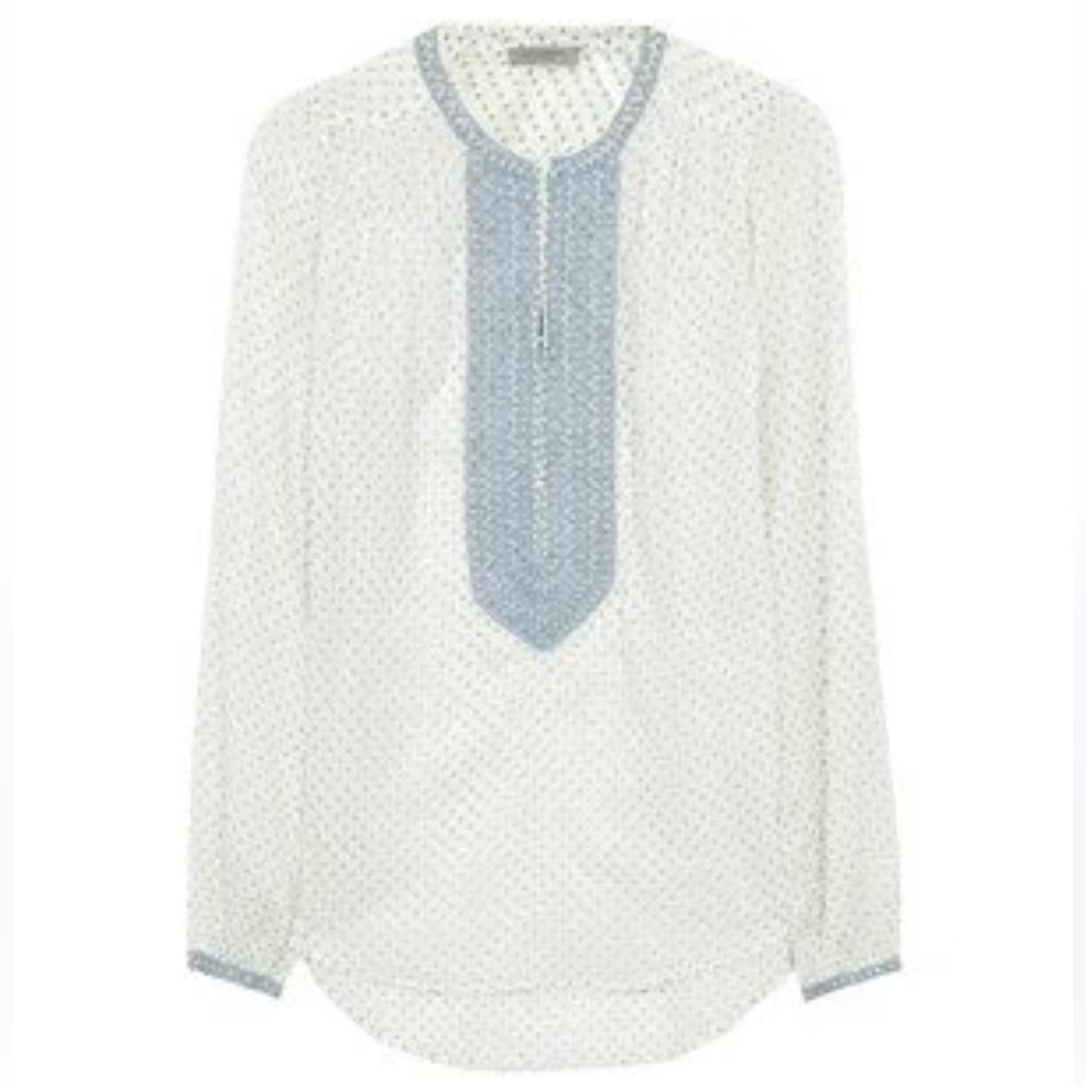 Hunkydory Stockholm Blue & White Star Print Cotton Tunic Blouse Size Small‎